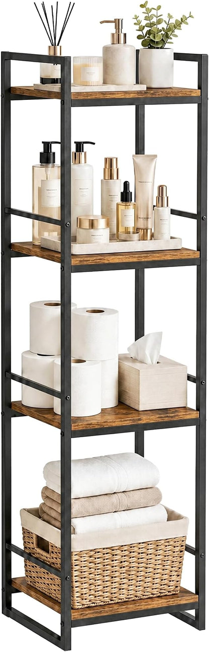 BYFU 4 Tier Bathroom Storage Open Shelf Rustic Brown Metal Corner Rack | 46.1" by BYFU-livingasimplelife