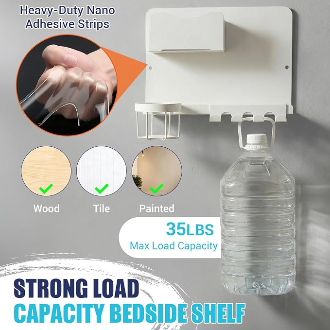 Floating Bedside Wall Shelf, Metal Bedside Wall Organizer - Image 3