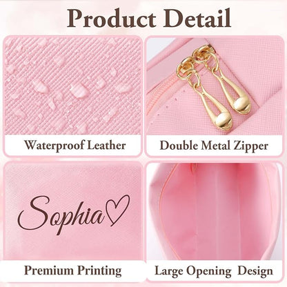 Personalized Makeup Bag with Name & Birth Flower, Custom Leather Cosmetic Bags - Image 5