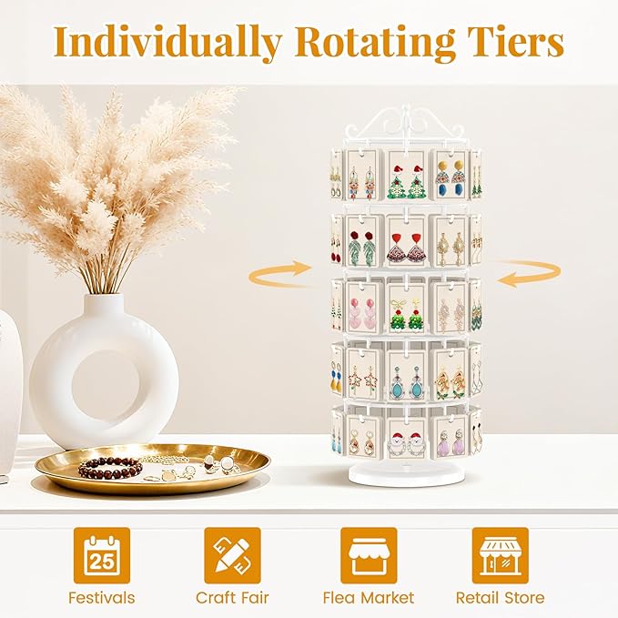 EsLuker.ly Earring Holder Organizer Rotating Display Tree Stand, Adjustable - Image 5