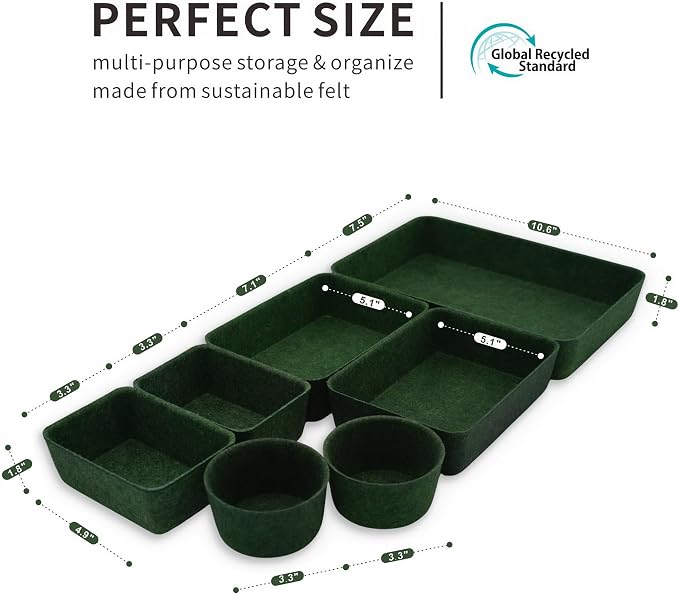 Welaxy Felt Desk Drawer Organizer Trays, 7-Piece Storage Bins - Image 6