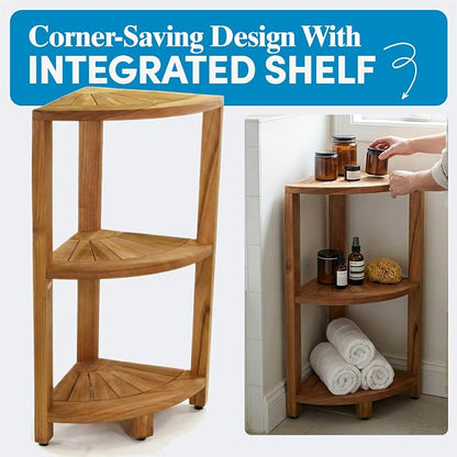 AquaTeak 12" Kai-Petite Teak Corner Shelf Stand - Image 4