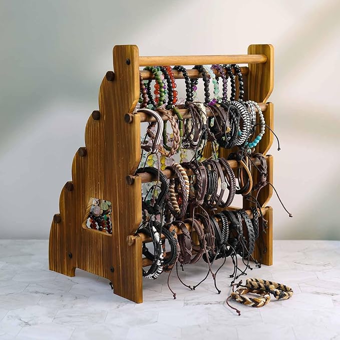 Wooden Bracelet Holder 8 Tier Jewelry Bracelet Display Stand, Portable Organizer - Image 5