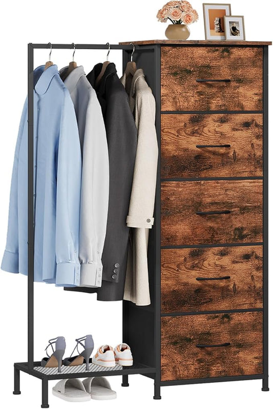 Somdot Dresser with Hanging Rack, 5 Drawers Small Closet by Somdot