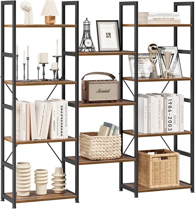 NUMENN Triple Column 4 Tier Bookshelf, Bookcase by NUMENN