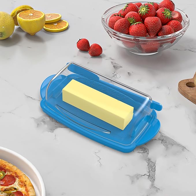 Blue Butter Dishes with Lid for Countertop Refrigerator, Non-Slip Bottom Butter - Image 2