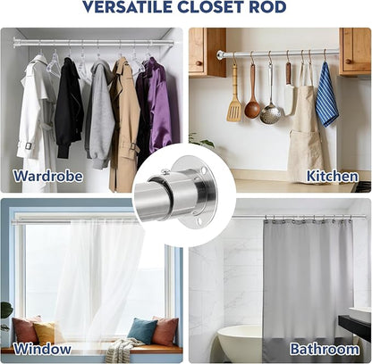 Heavy Duty Closet Rod, Adjustable 17-100 in, 1.3" Diameter | Silver, Suitable - Image 7