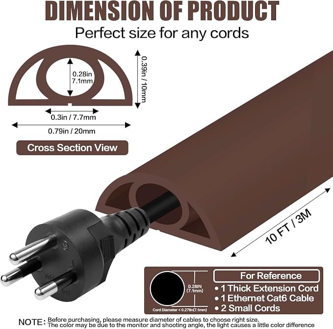 Floor Cord Cover Self Adhesive Cord Hider, 10FT Cable Management, Extension - Image 2