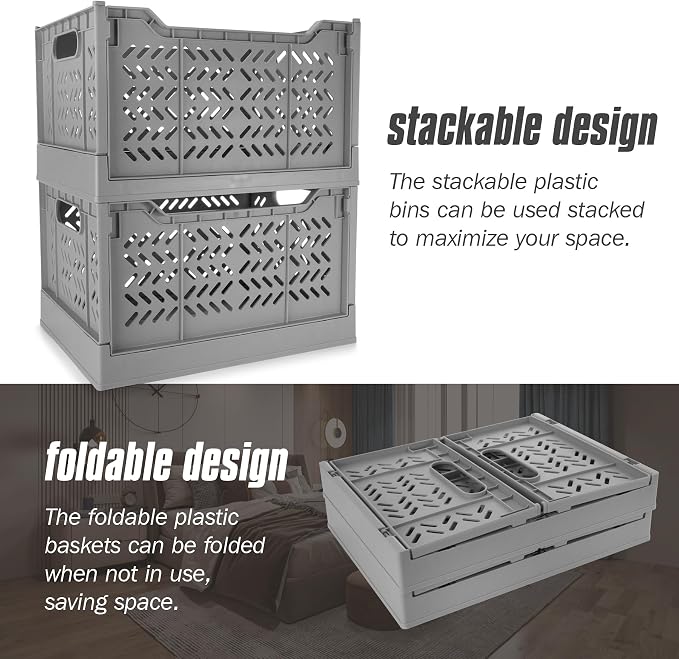 Domiella 2-Pack Crates for Storage, Storage Crates Plastic Stackable, Foldable - Image 4