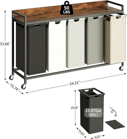 Laundry Hamper with Shelf, Laundry Basket 5 Section, Laundry Sorter with - Image 4