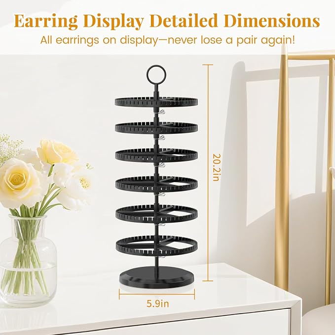 EsLuker.ly Earring Holder Organizer Rotating Stud Display Tree Rack, 6 Tier | - Image 6