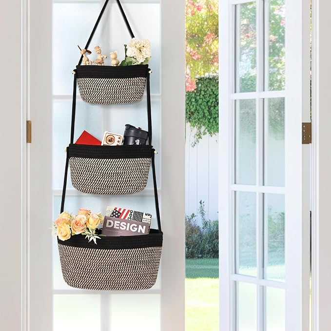 Hanging Basket, 3-Tier Woven Wall Basket - Image 3