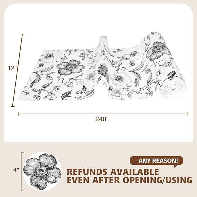 Drawer and Shelf Liner Black Flowers 23.6in x 20FT, Non Adhesive Anti-Slip - Image 2