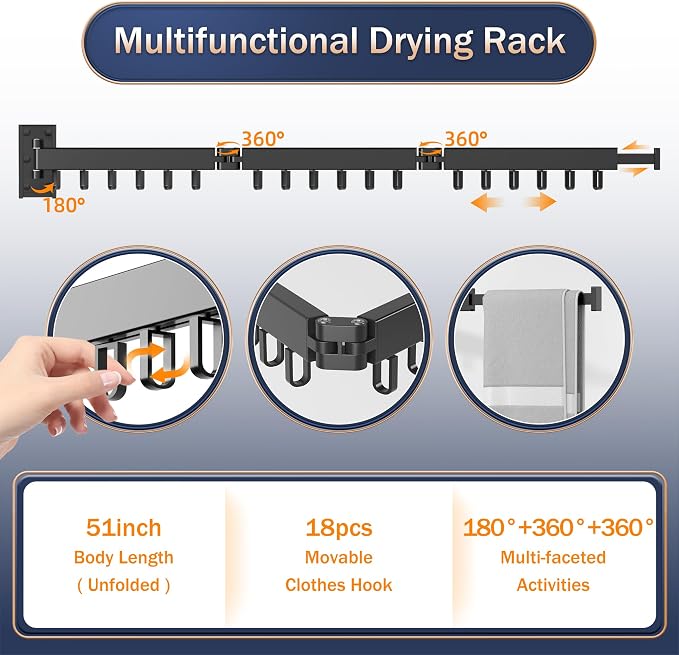 Space Saver Clothes Drying Rack, Wall Mounted, Retractable, Collapsible - Image 5