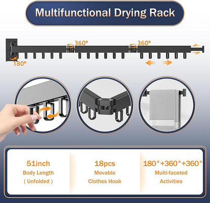 Space Saver Clothes Drying Rack, Wall Mounted, Retractable, Collapsible - Image 5