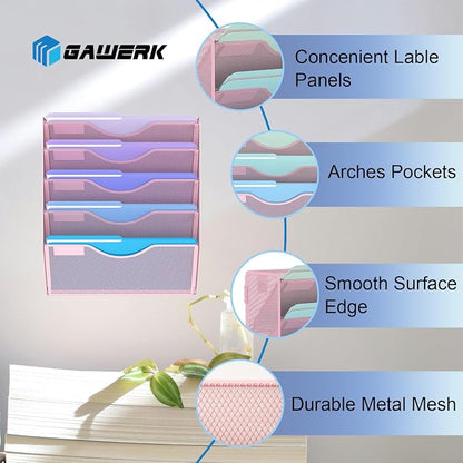 5 Tier Hanging Wall File Organizer, Mesh Mail Paper Orgnization Hanging File - Image 3