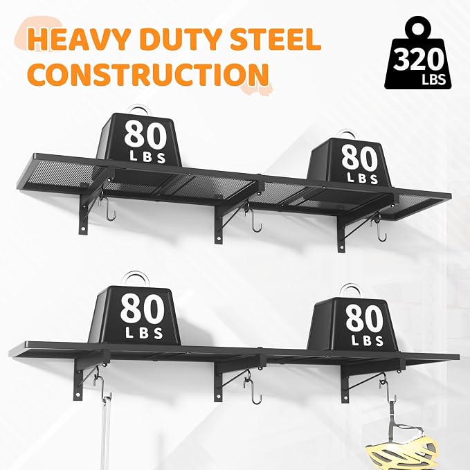 2 Pack Garage Wall Shelving, 1x3.85ft Heavy Duty Garage Shelving Wall Mounted - Image 5