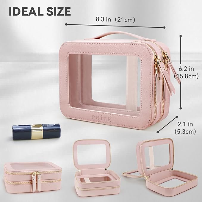 Prite Double Layer Makeup Bag for Women Portable Clear Makeup Bag Cute - Image 3