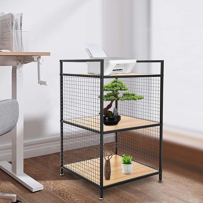 3-Tier Shelving Unit, Metal Small Bookshelf, Rustic Wood Storage Shelf - Image 2