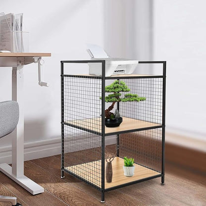 3-Tier Shelving Unit, Metal Small Bookshelf, Rustic Wood Storage Shelf - Image 2