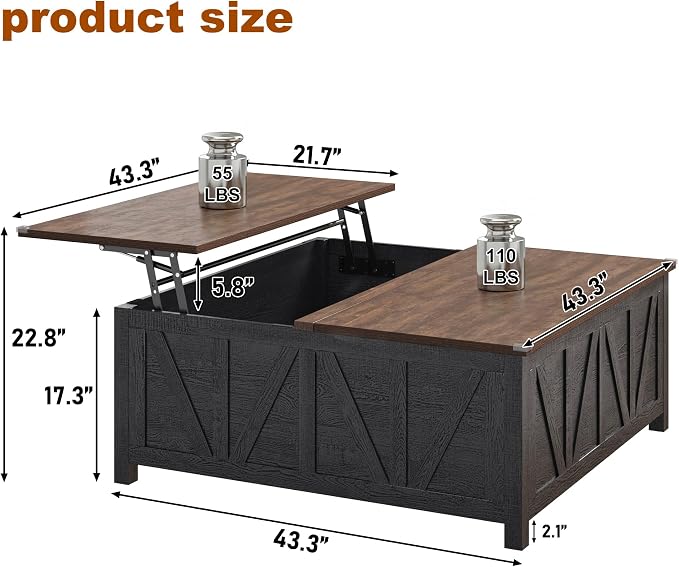 chartustriable 43.3“ Lift Top Coffee Table - Image 3