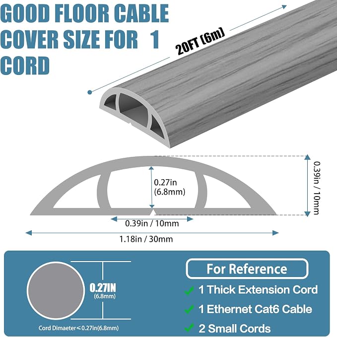 Floor Cord Covers for Wires 20FT Cable Hider Wire Cover Self Adhesive Cord - Image 2