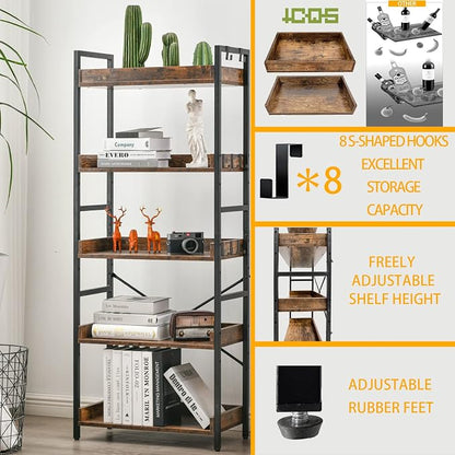 HCHQHS Adjustable 5 Tier Open Bookcase, Rustic Farmhouse Book Shelves, - Image 5