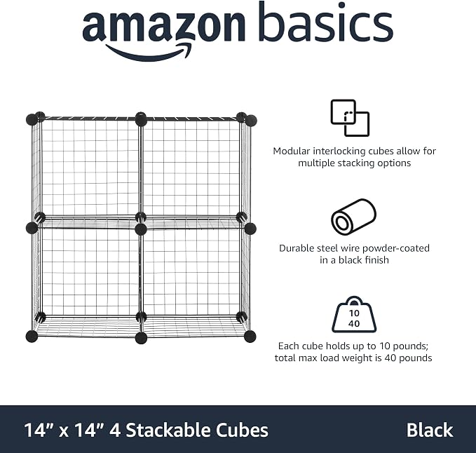 Amazon Basics 4 Cube Wire Grid Storage Organizer, Closet Organizer and Shelves - Image 4