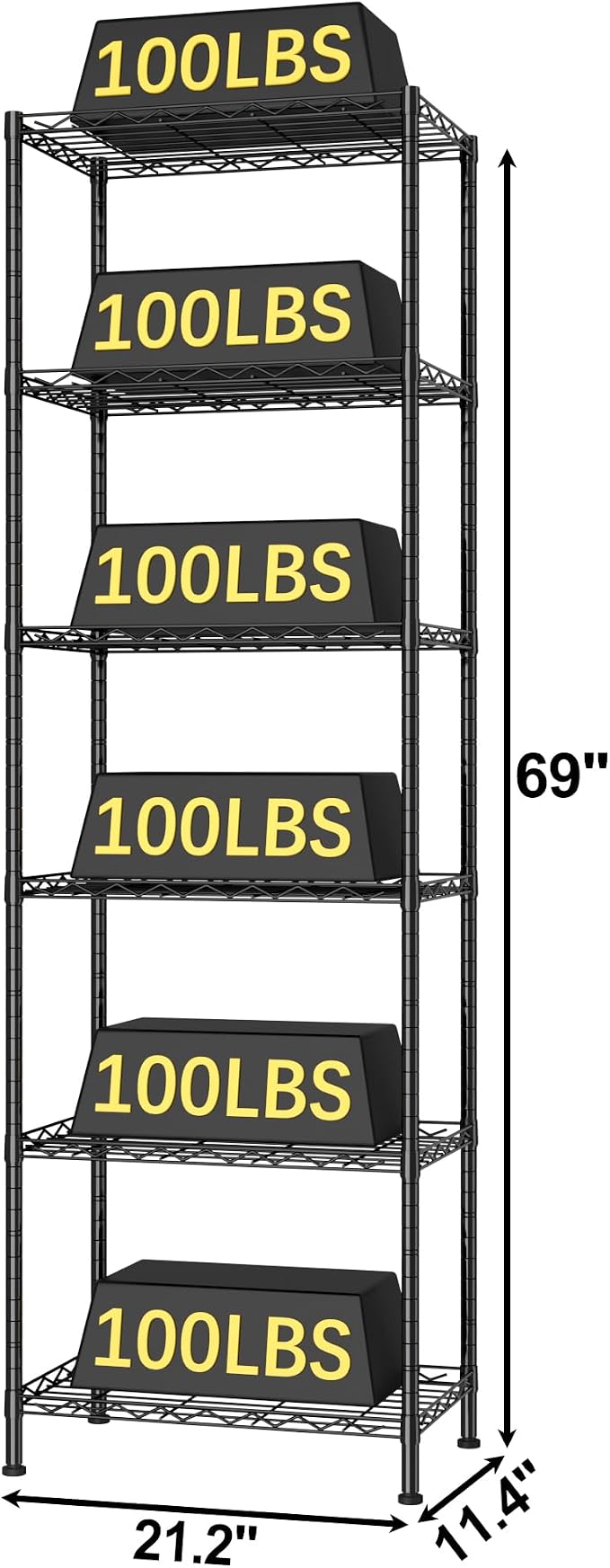 HOMEFORT 6-Shelving Unit, Adjustable Wire Shelving, Metal Wire Shelf Rack - Image 3