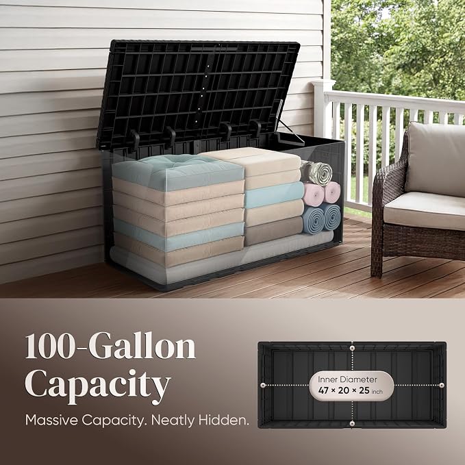 Quictent 100 Gallon Resin Deck Box, Weatherproof Waterproof Outdoor Storage - Image 3