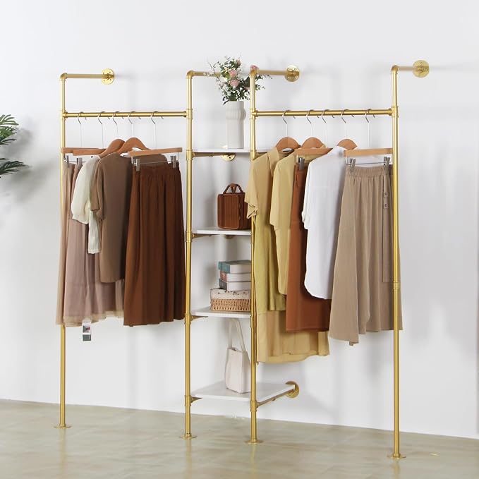 Industrial Pipe Gold Clothing Rack - Image 6