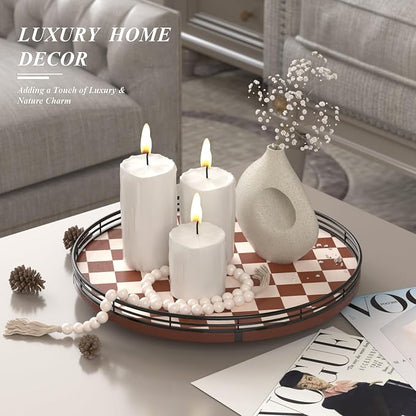 Brown Checkered Lazy Susan Tray, 13 Inch Large Rotating Serving Tray - Image 3