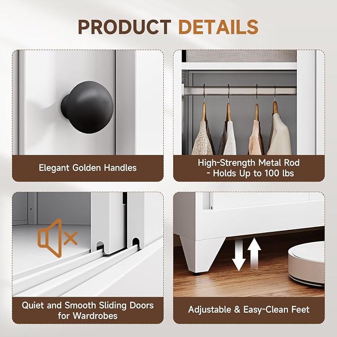 Letaya Armoire Wardrobe Closet, Narrow Slim Coat Closet Cabinet - Image 7