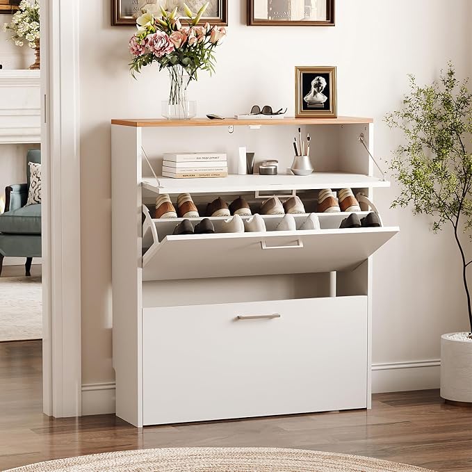VINGLI Set of 2 Shoe Cabinet for Entryway, Modern White Shoes Rack - Image 4