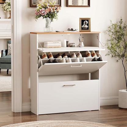 VINGLI Set of 2 Shoe Cabinet for Entryway, Modern White Shoes Rack - Image 4