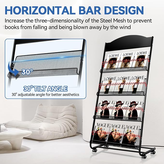 Floor-Standing Magazine Rack, 4-Layer Brochure Display Stand Tiered Design - Image 4