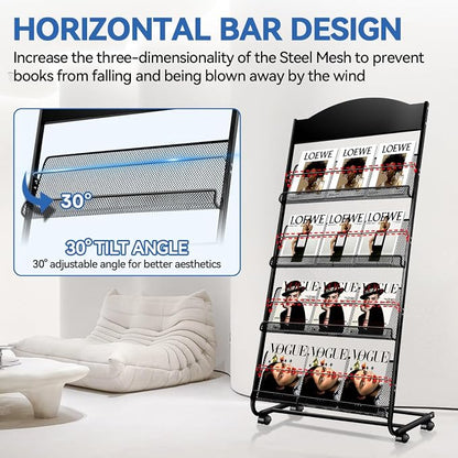 Floor-Standing Magazine Rack, 4-Layer Brochure Display Stand Tiered Design - Image 4