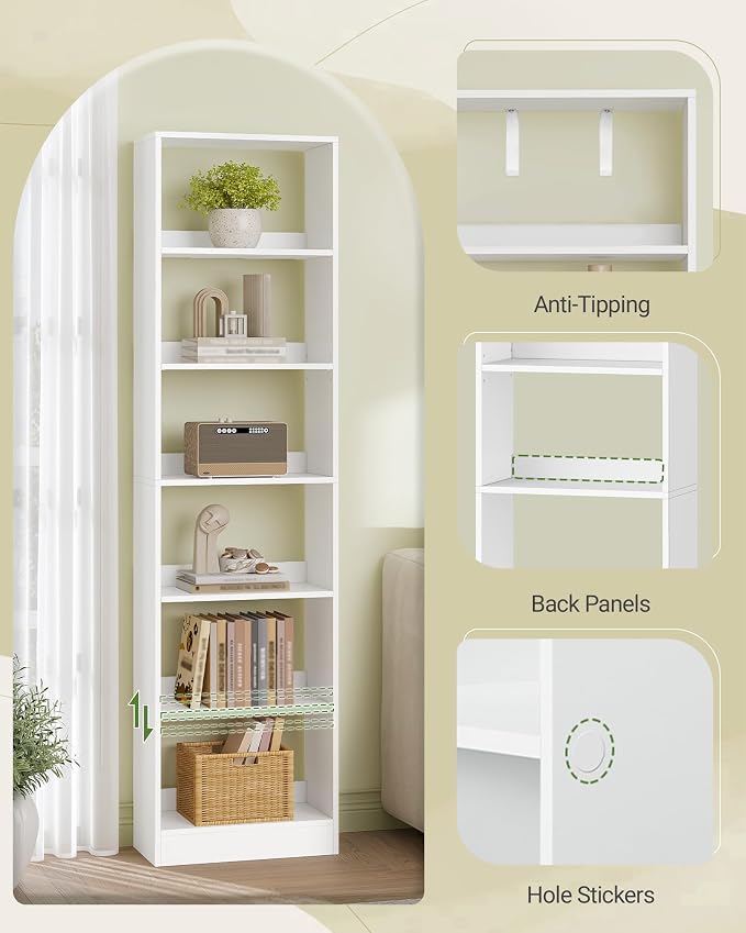Hzuaneri Bookcase, Tall Narrow Bookshelf, Open Display Storage Shelf | Skinny - Image 3