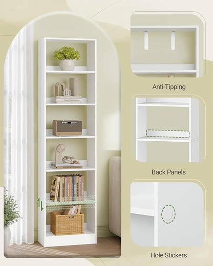 Hzuaneri Bookcase, Tall Narrow Bookshelf, Open Display Storage Shelf | Skinny - Image 3