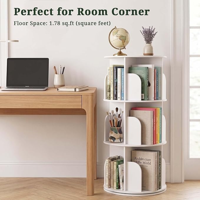3 Tier Rotating Bookshelf Tower, Round Spinning Bookshelf | 360°revolving - Image 4