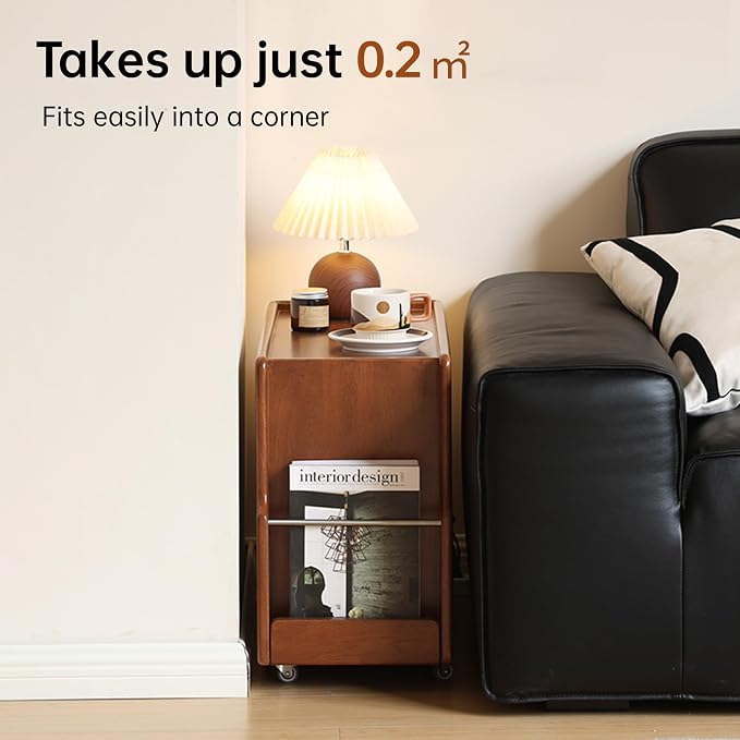 Side Table with Storage, Solid Wood Rolling End Table - Image 6