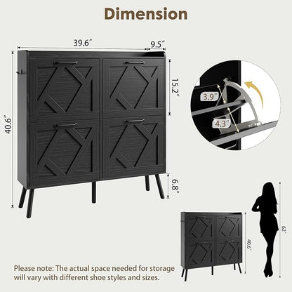 Nicetree Shoe Cabinet with 4 Flip Drawers, Hidden Shoe Rack Cabinet with Metal - Image 2