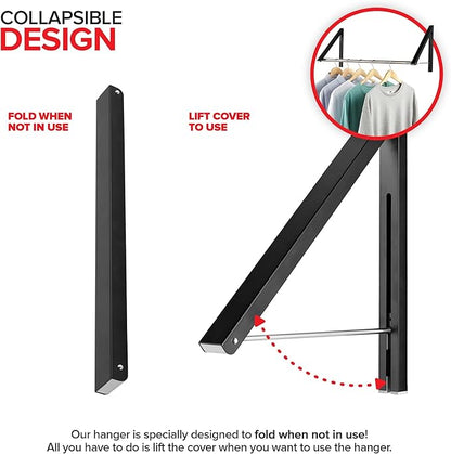 Double Foldable Clothing Rack w/ Extension Rod, Wall-Mounted Retractable - Image 3