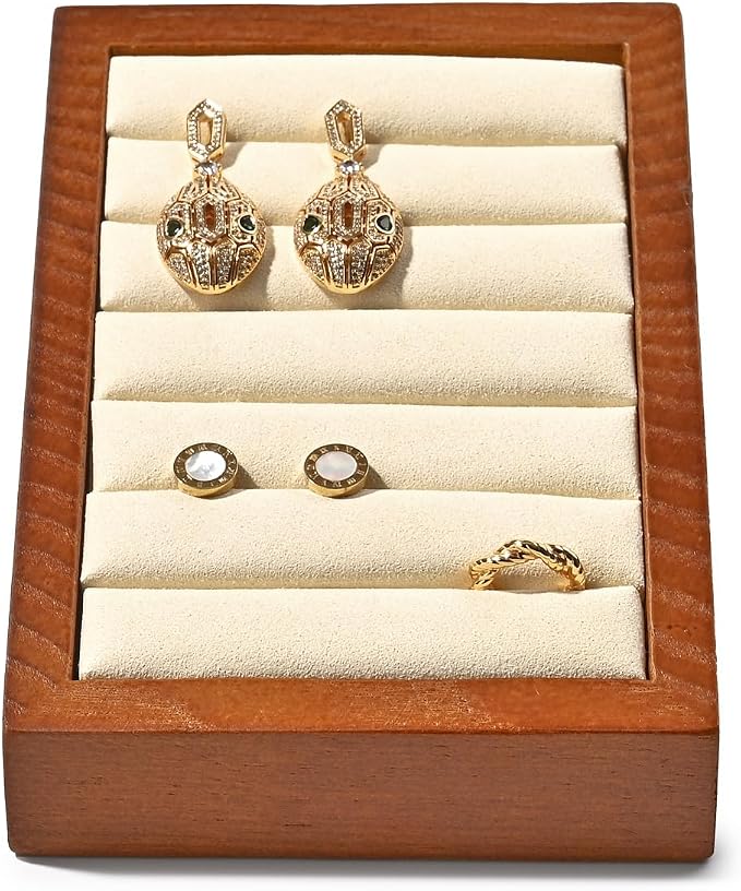 Oirlv Solid Wood Ring Tray Display Stand Slotted Jewelry Ring Showcase Display - Image 7