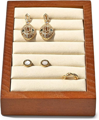 Oirlv Solid Wood Ring Tray Display Stand Slotted Jewelry Ring Showcase Display - Image 7
