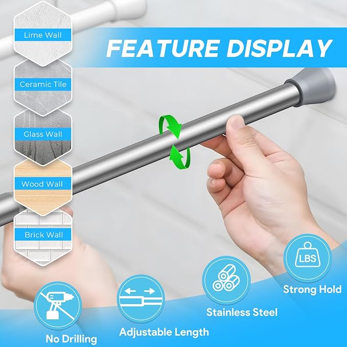 Tension Rod 16 to 26 Inch Sliver Tension Curtain Rod No Drill Spring Tension - Image 5