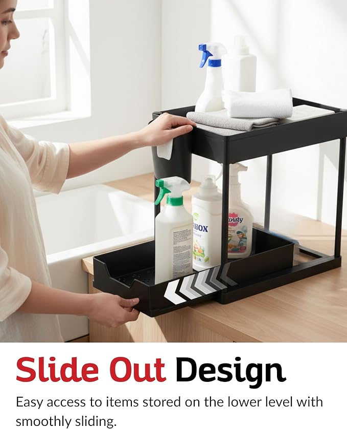 Under Sink Organizer – 2-Tier Sliding Storage Rack - Image 3