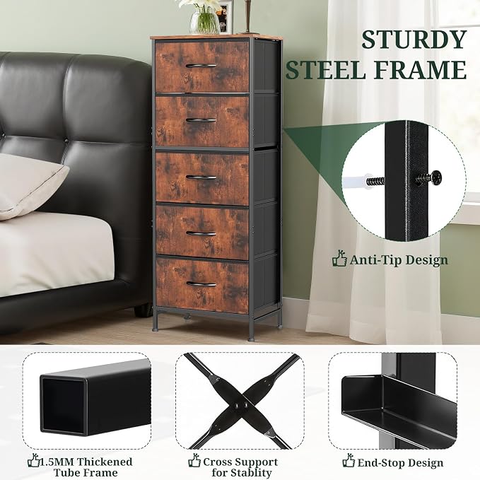 5 Drawers Dresser for Bedroom Fabric Storage Tower - Image 4