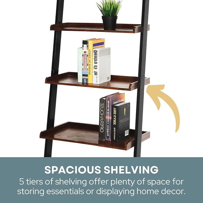 Convenience Concepts French Country Bookshelf Ladder, Dark Walnut / Black - Image 5