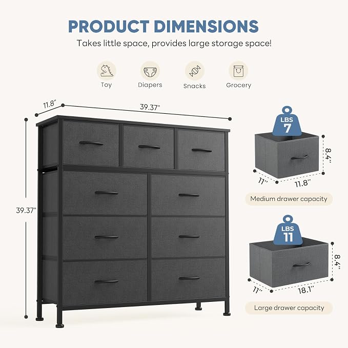 DUMOS Dresser for Bedroom, 9 Fabric Storage Tower Unit Dresser Organizer | Wood - Image 3